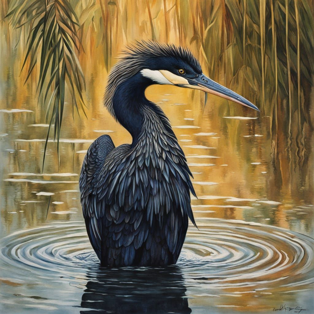 Vibrant Anhinga Portrait in Gouache