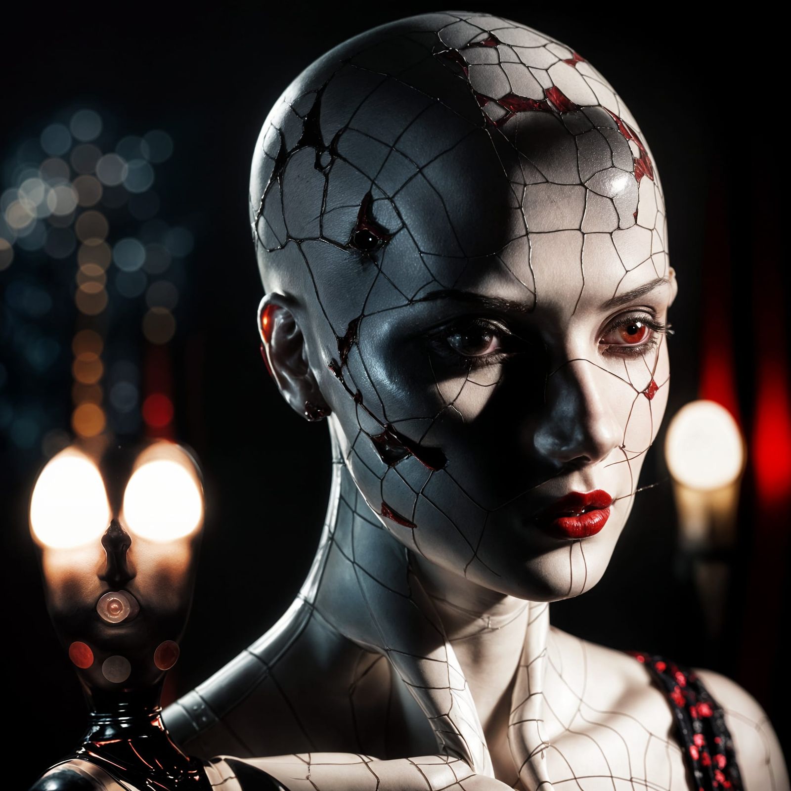 Cracked Porcelain Mannequin in Noir Style