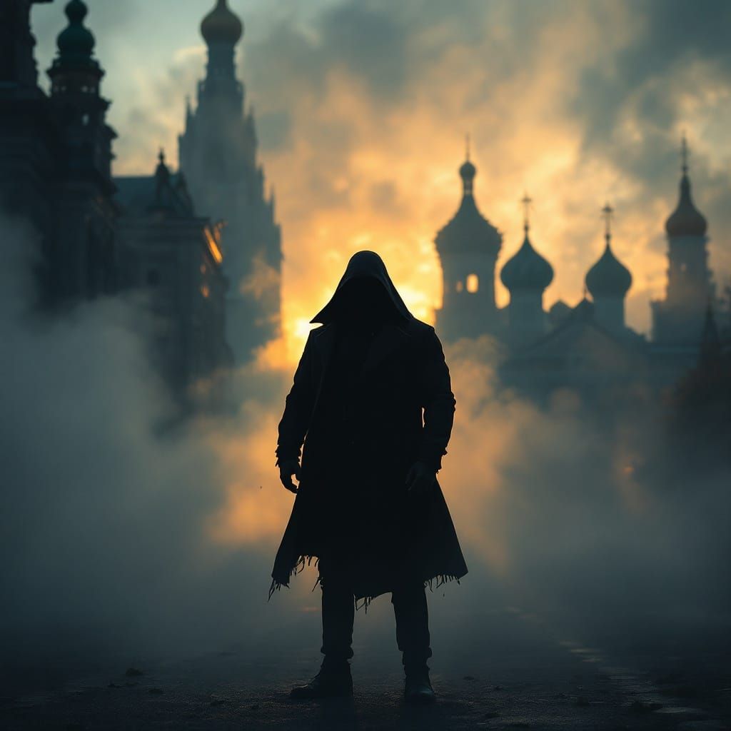 Mysterious Figure Amidst Golden Hour Petersburg
