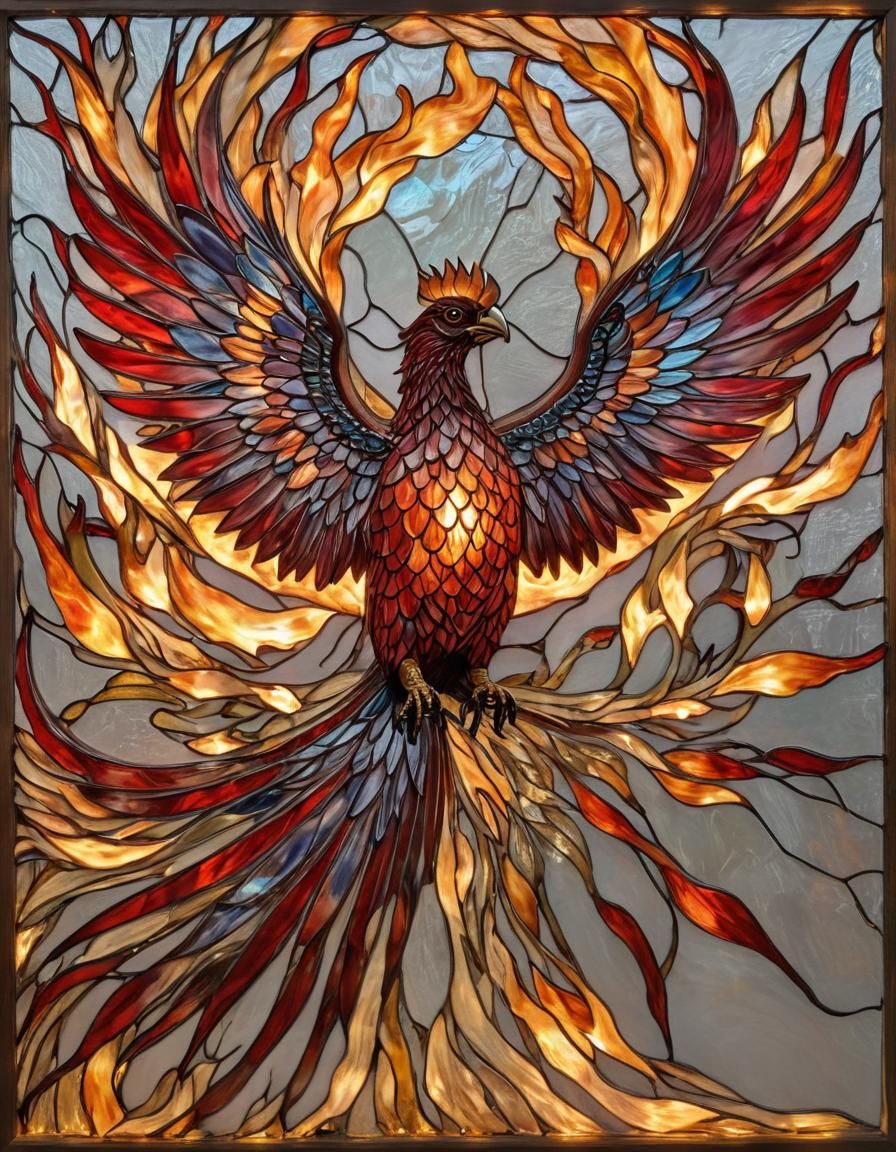 Fiery Phoenix Silhouette in Mixed Media