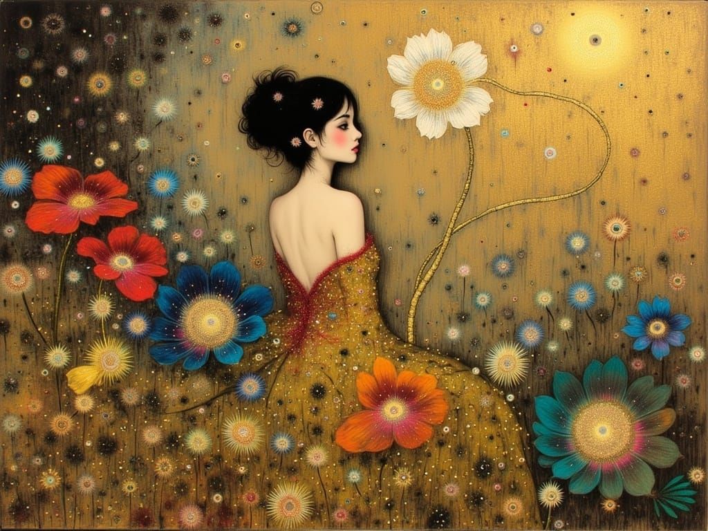 Golden Woman Portrait in Vienna Secession Style