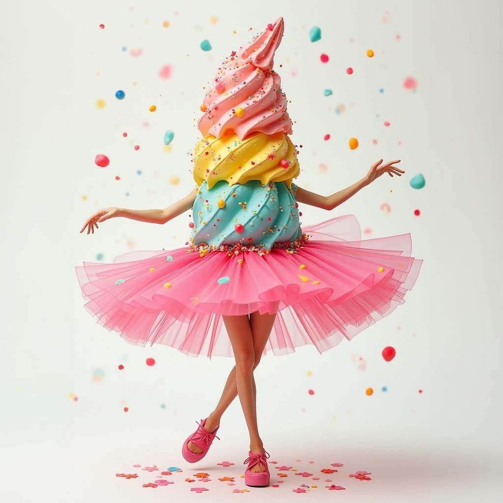 Ice Cream Ballerina in Whimsical Pop Art Style