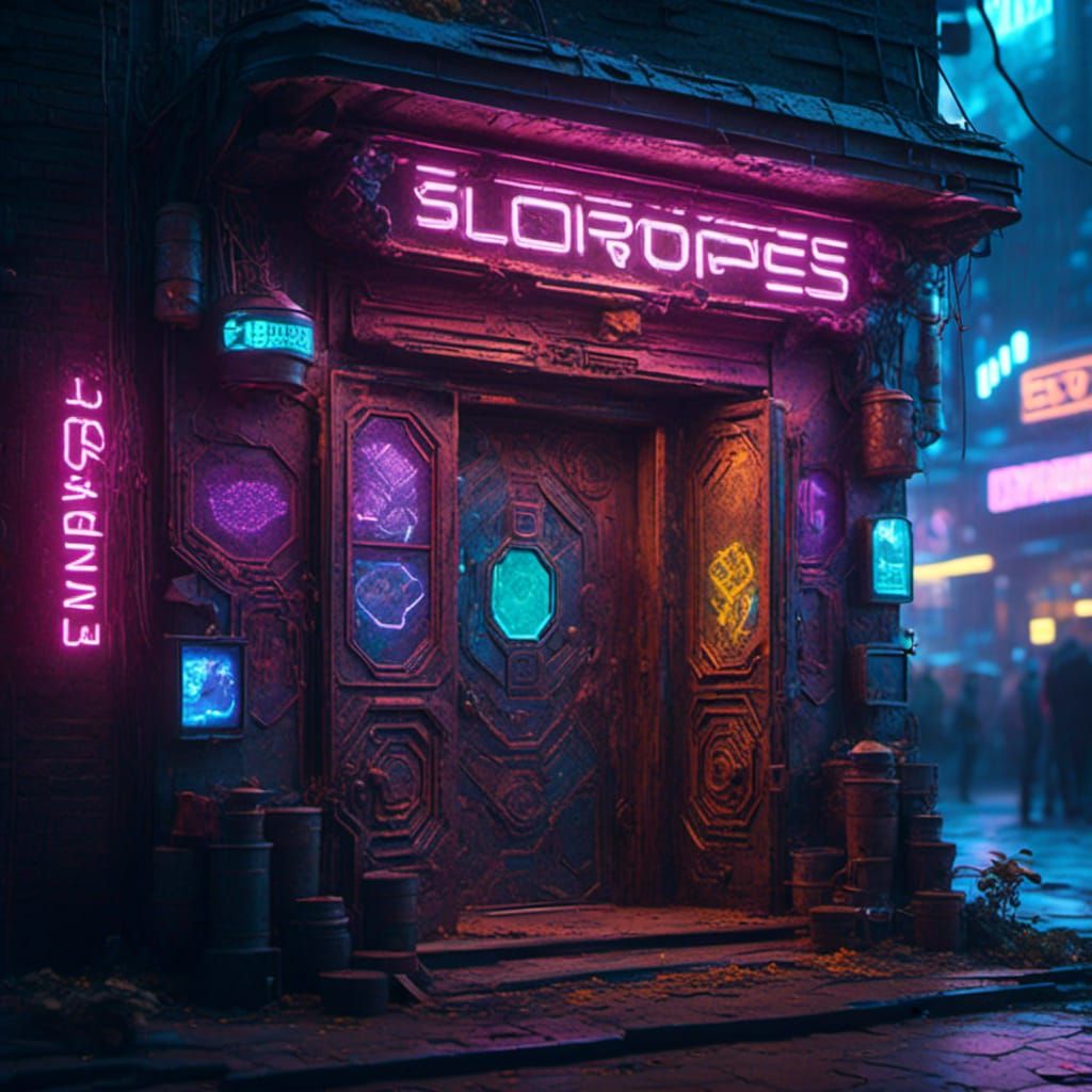 Cyberpunk Bar Doorway with Hexagon Details