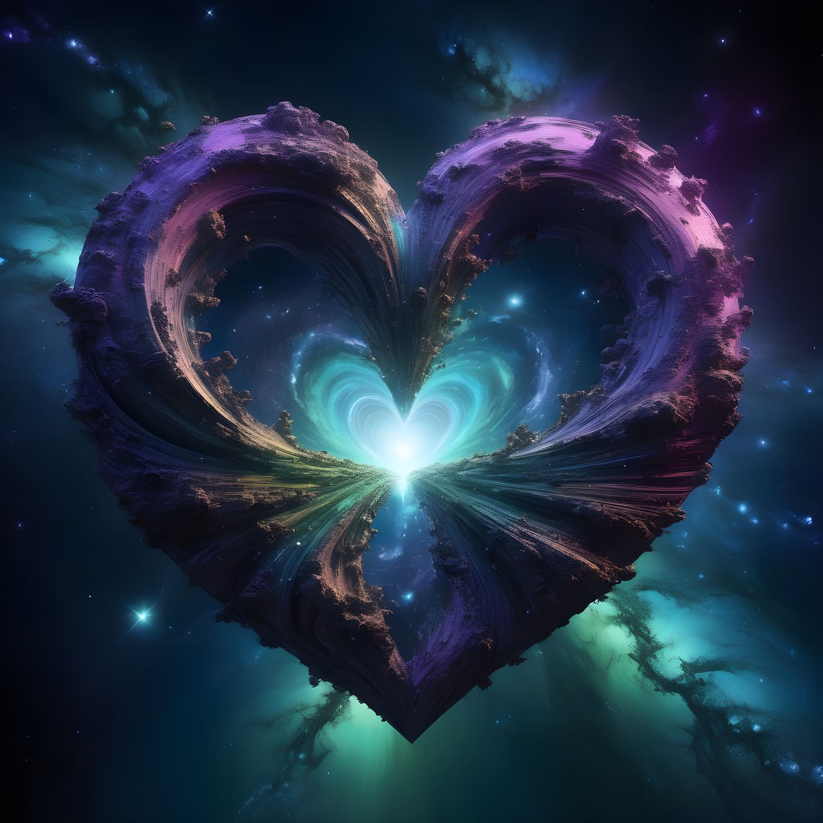 Pulsating Celestial Heart in Cosmic Surrealism