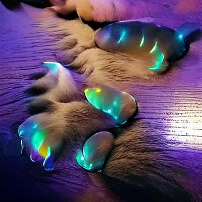 Glowing Iridescent Cat Paws: An Ethereal Vision