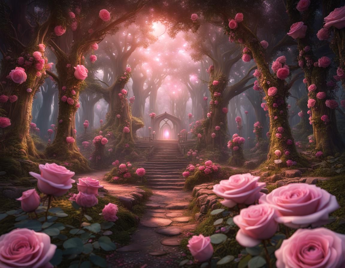 Pink rose pathway