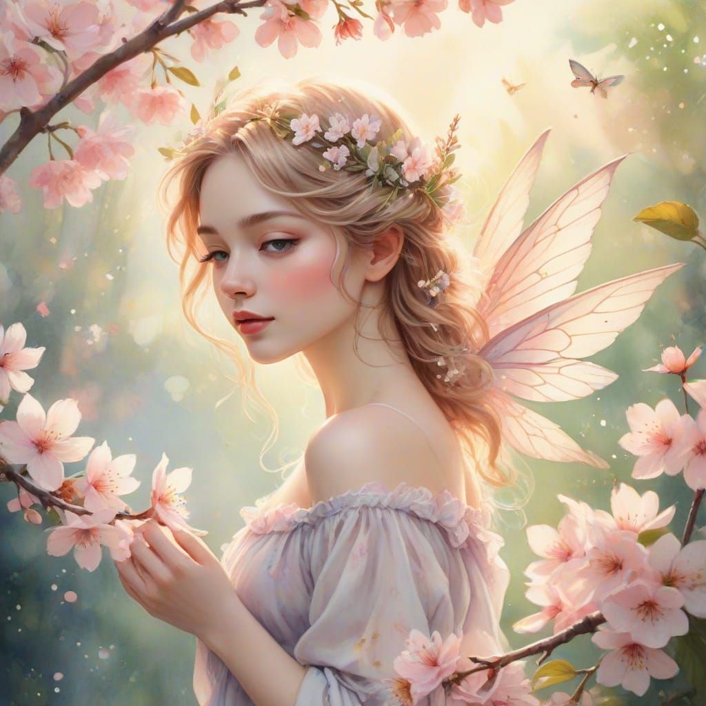 Enchanted Cherry Blossom Wonderland in Whimsical Watercolor