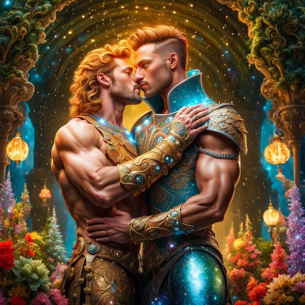 Bioluminescent Kiss: Hyperreal Fantasy Garden Scene