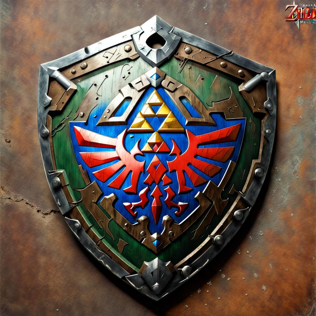 Battle-Worn Hylian Shield with Triforce Symbol