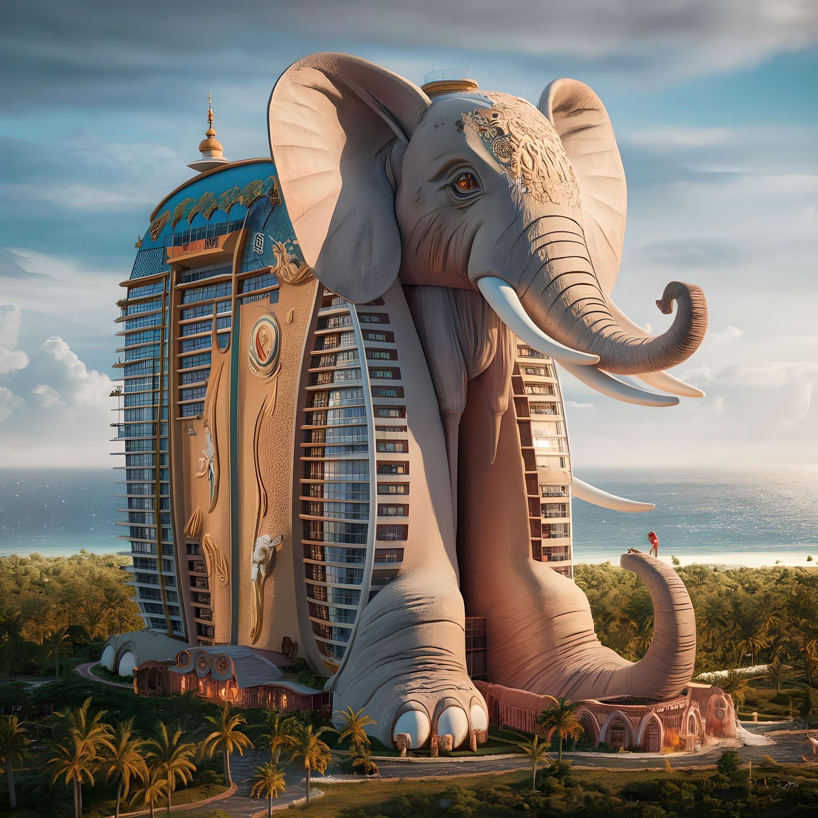 Majestic Elephant Hotel in Tropical Landscape