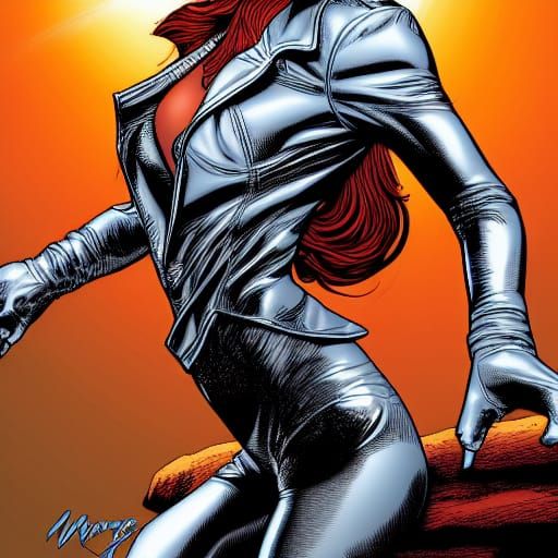 Redhead in Silver Jacket: Comic Book Art