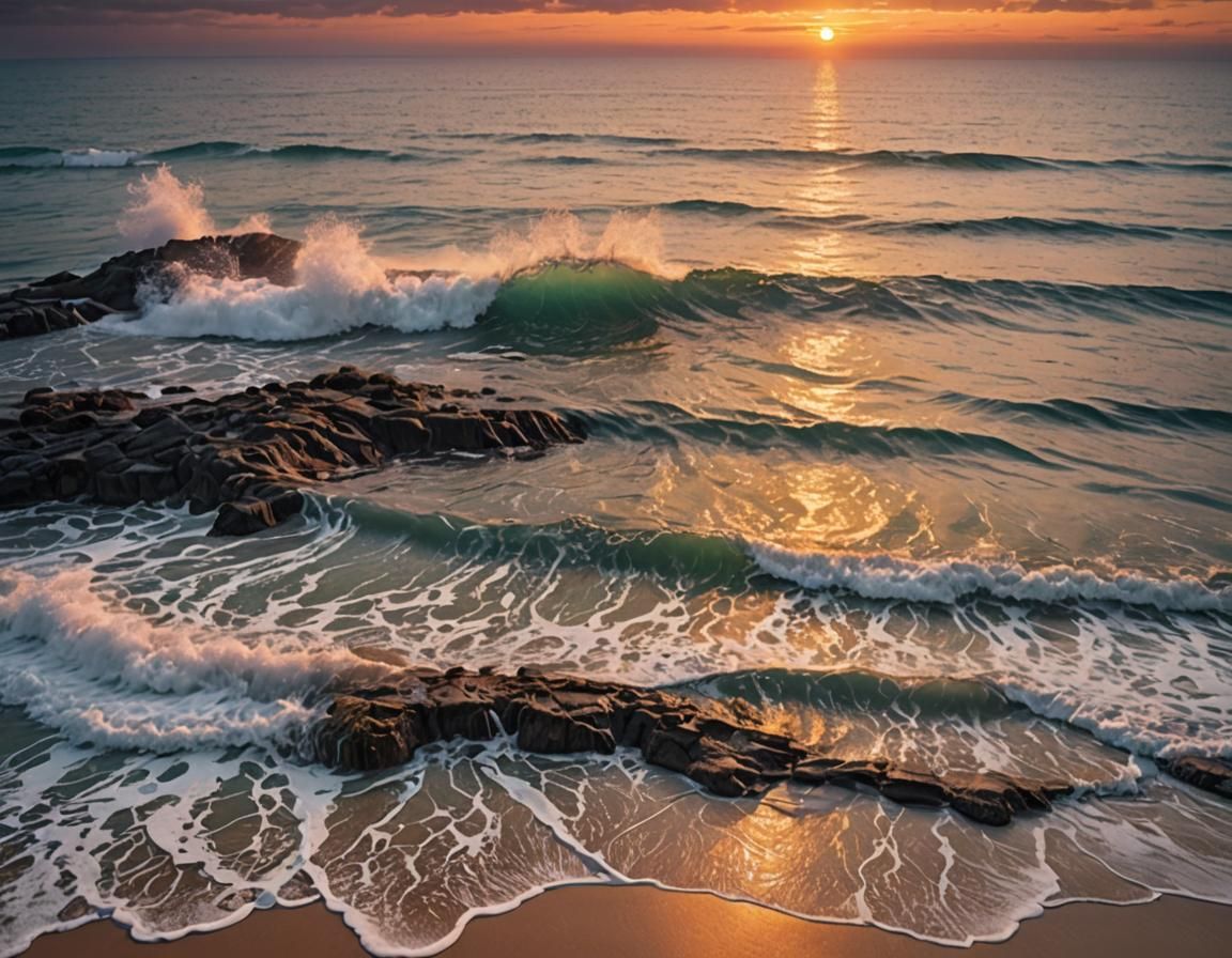Tranquil Ocean Sunset: Vibrant Landscape Photography