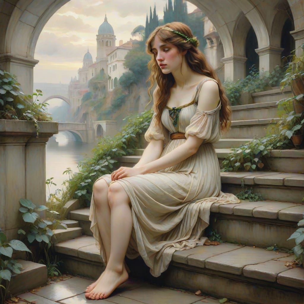 Ethereal Nymph in Underground Walkway, Soft Focus Oil Painti...