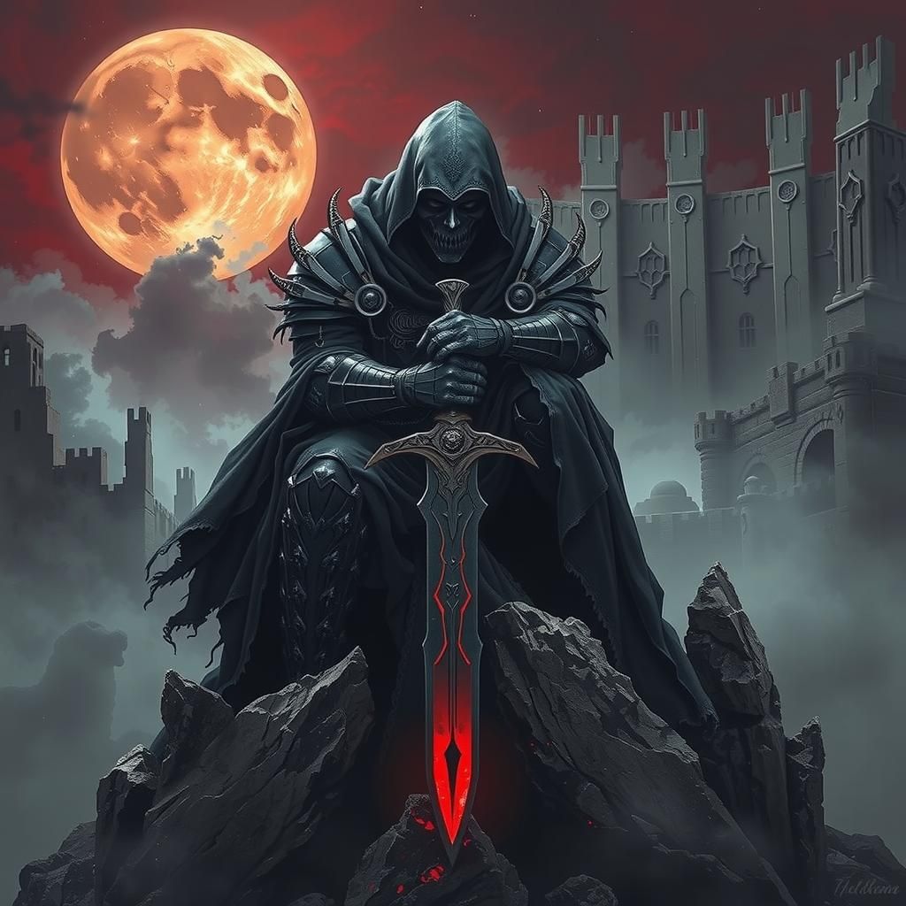 Dark Knight on Throne with Glowing Sword