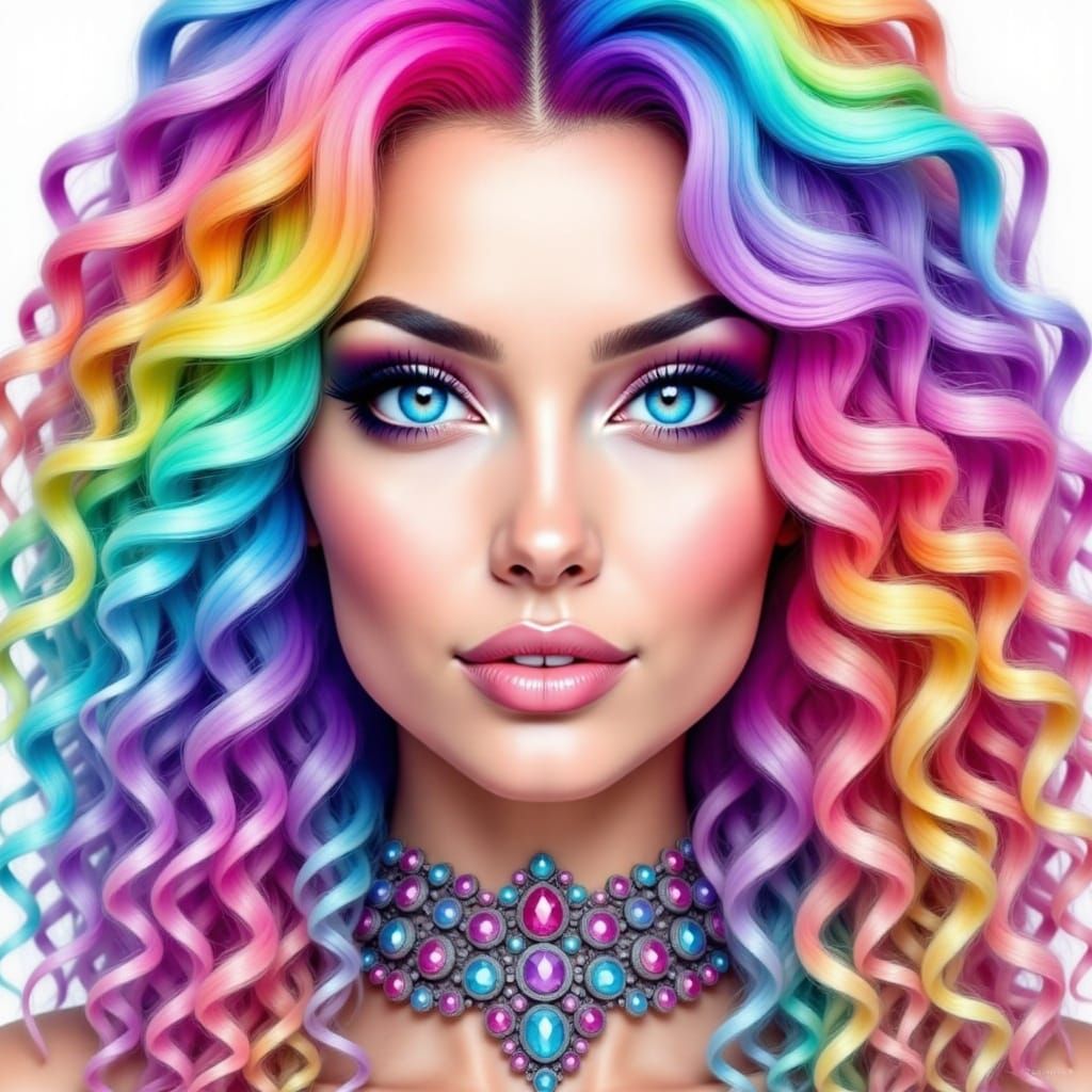 Glamorous Sorceress with Rainbow Gemstone Dress