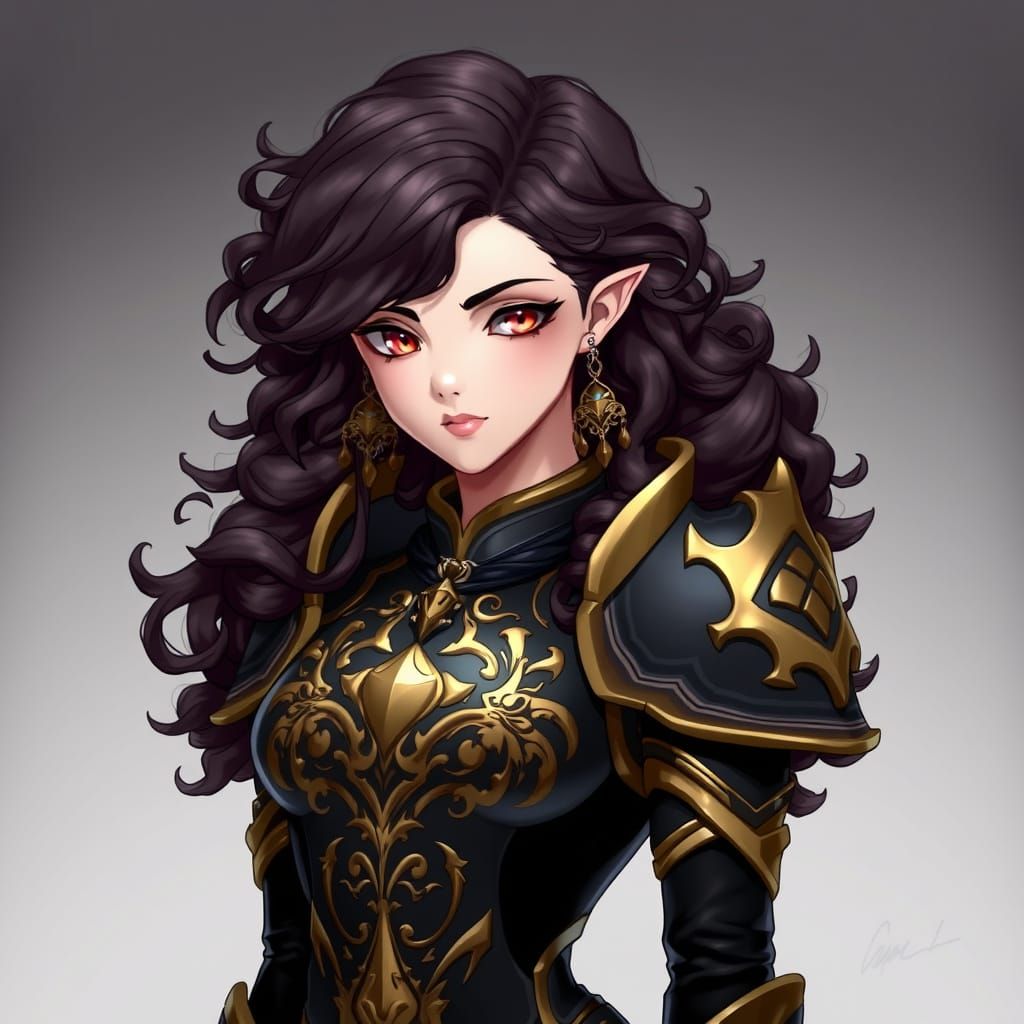 Regal Fantasy Warrior in Ornate Black and Gold Armor