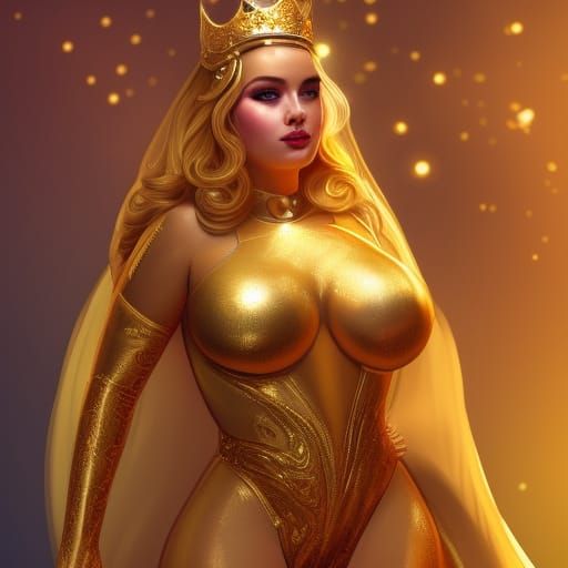 Curvy Princess in Golden Robe, Detailed Digital Art