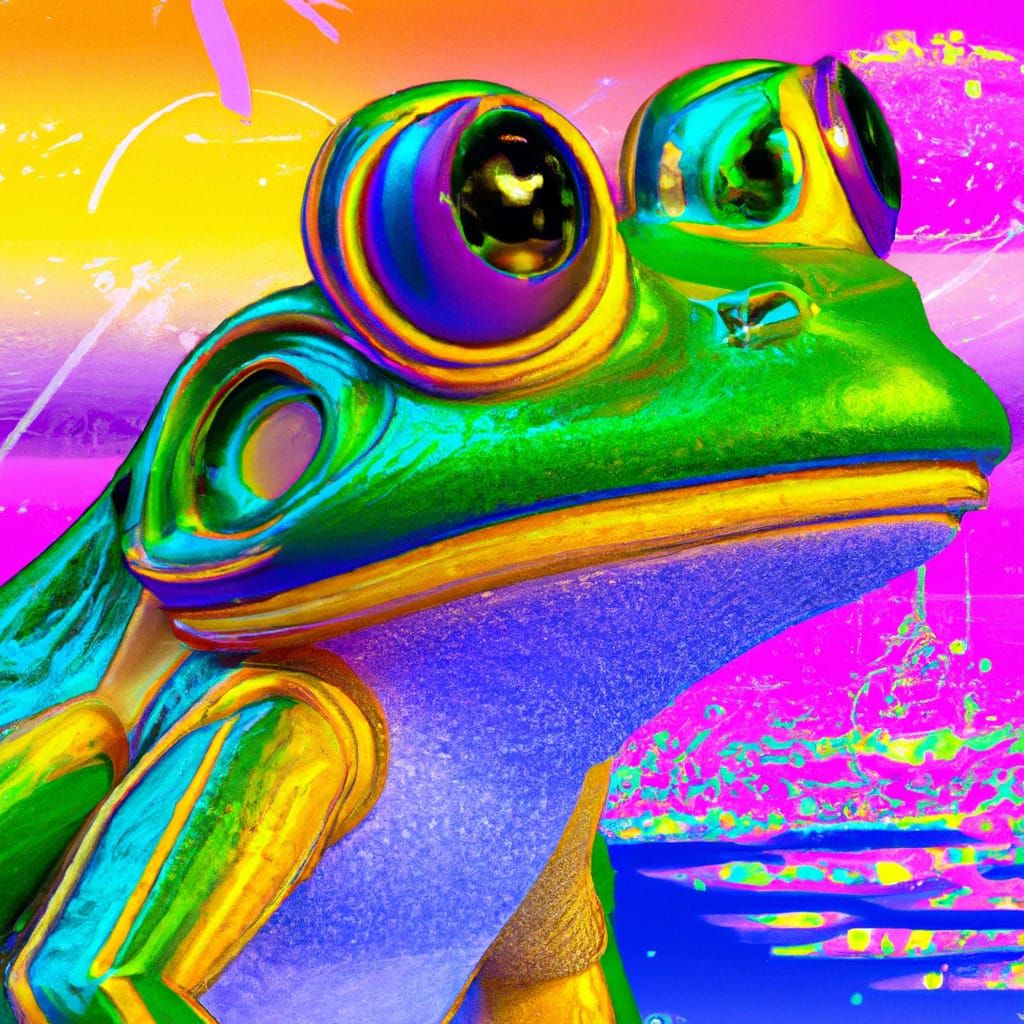 Vaporwave Frog Digital Illustration in 90s Style