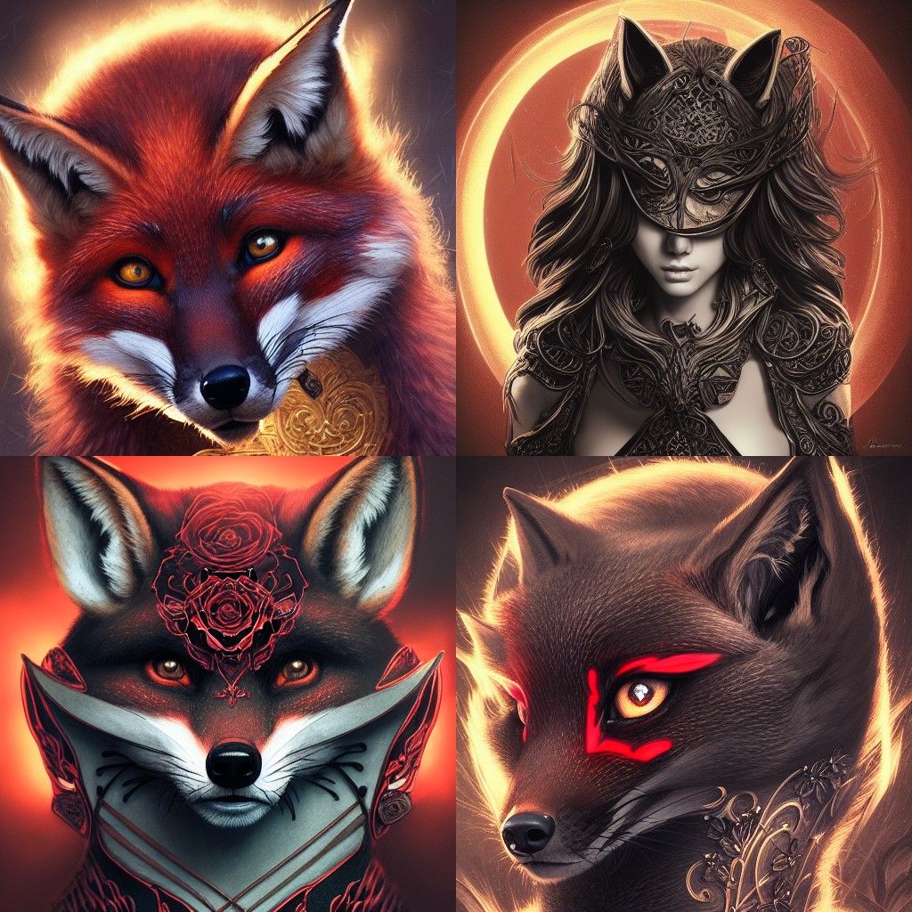 Fox with Black Roses in Hyper-Realistic Detail