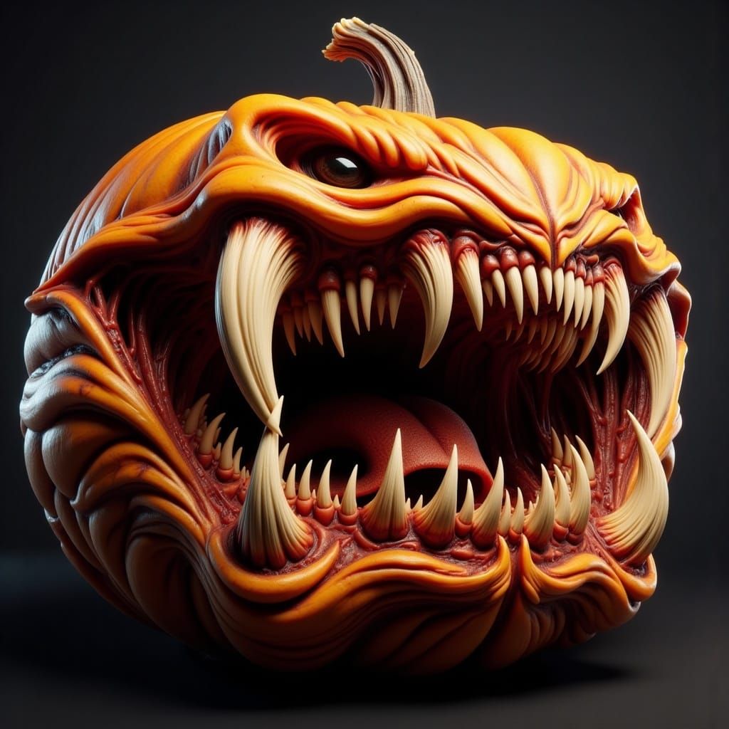 Menacing Jack-O-Lantern with Huge Jaws