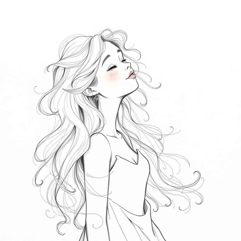 Charming Art Nouveau-Inspired Portrait of a Young Woman in a...