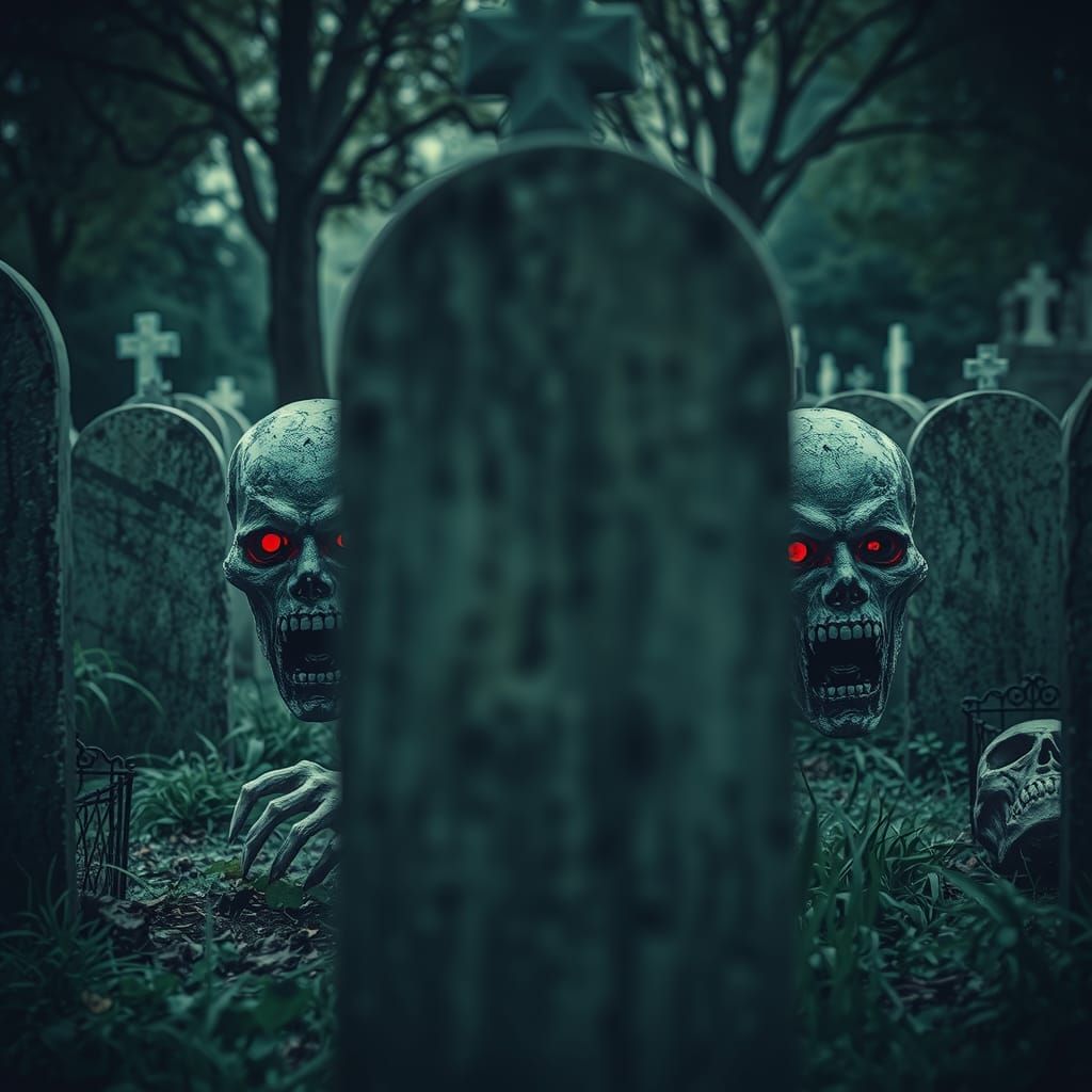 Graveyard Deaths: Gothic Horror Scene in Dark Art Style