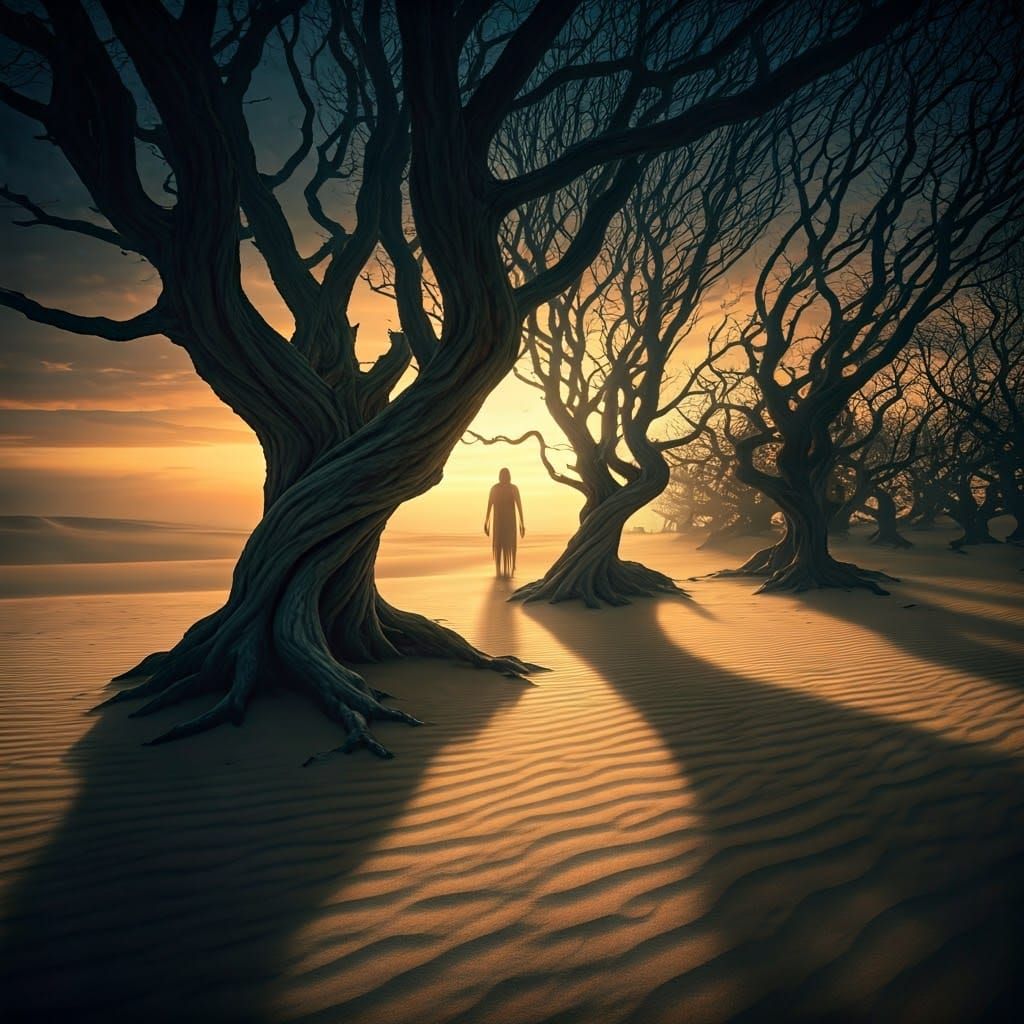 Eerie Fantasy Landscape with Twisted Trees