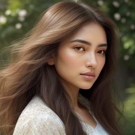Happy Hispanic Asian Girl in Serene Park Landscape
