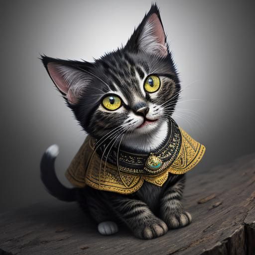 Hyperrealistic Tabaxi Kitten in Villager Outfit