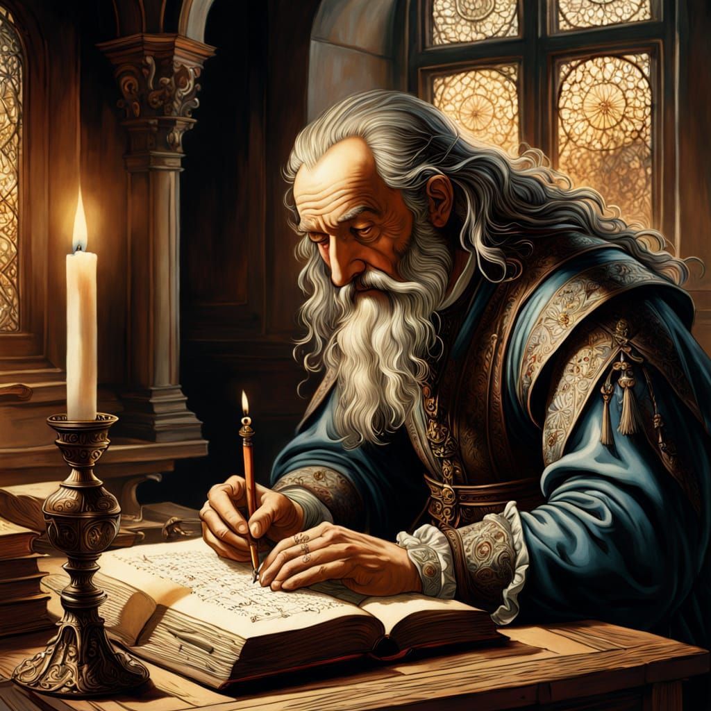 Aged Masterpiece of Enoch in Candlelit Study