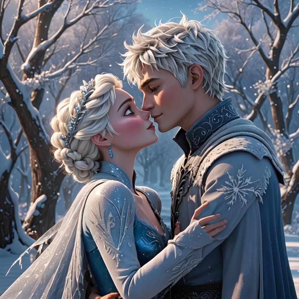 Passionate Kiss: Jack Frost and Elsa in Winter