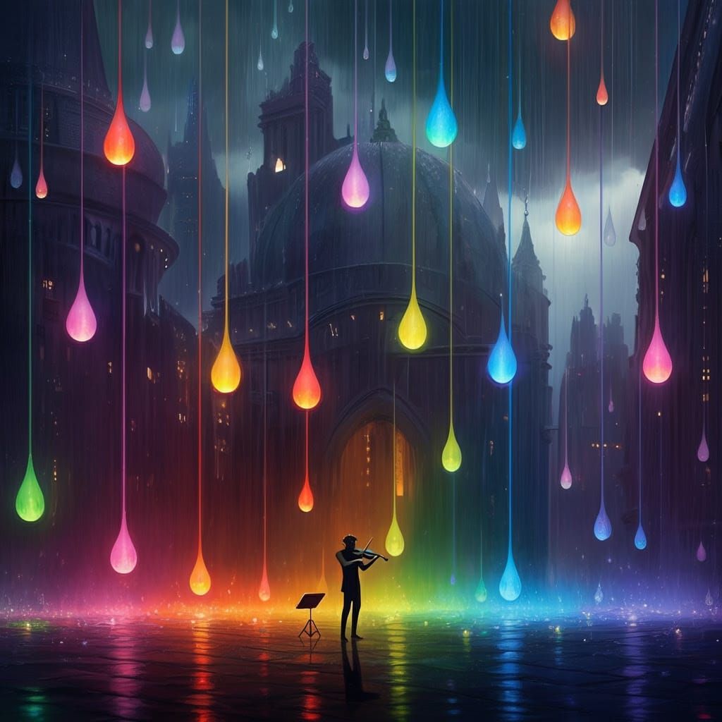 Rainbow Serenade Cityscape in Vibrant Colors