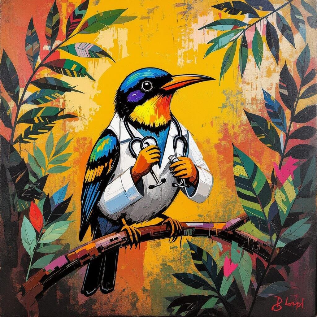 Doctor Bird Ready for Work: Splatter Painting Style