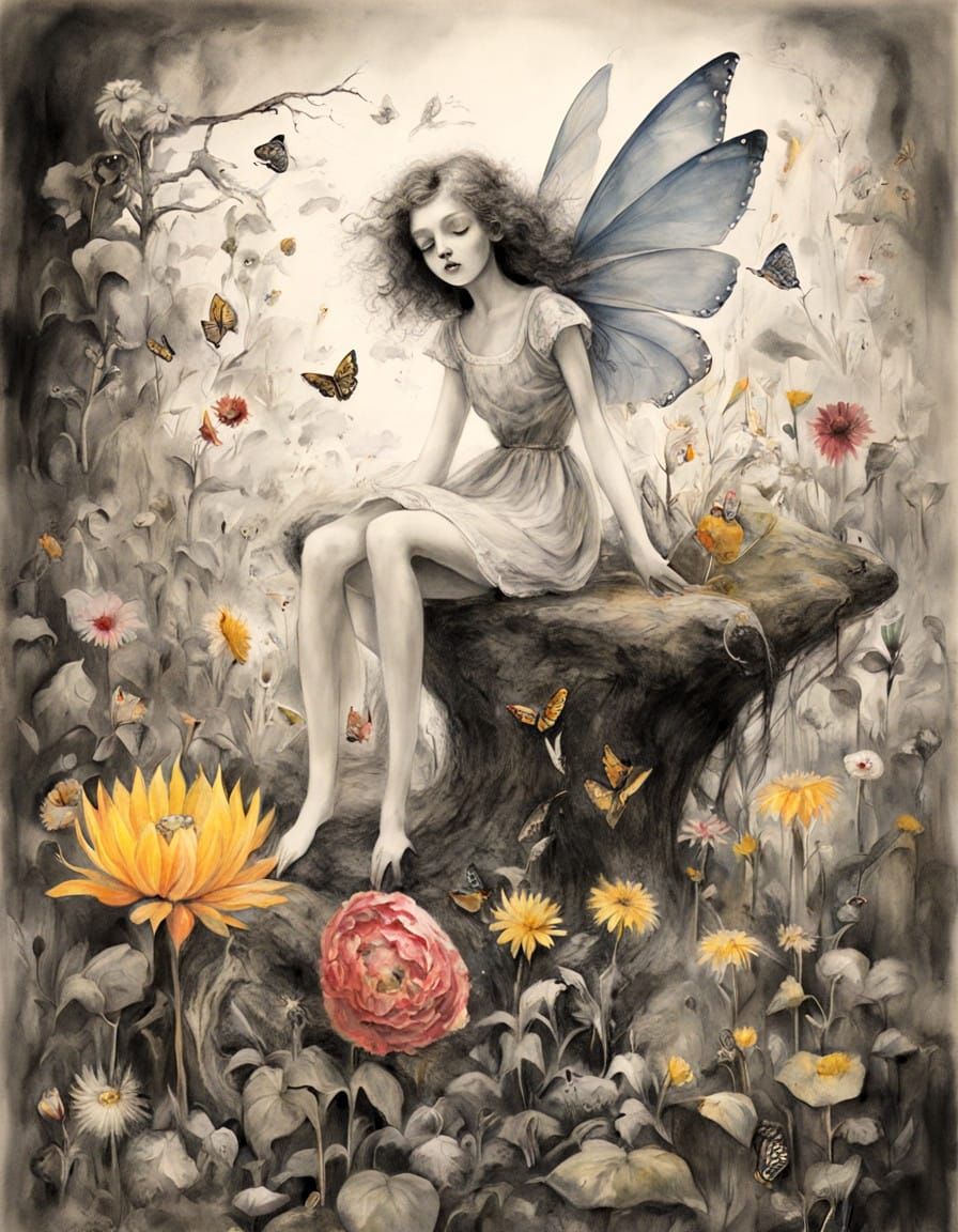 Whimsical Fae in a Vibrant Garden