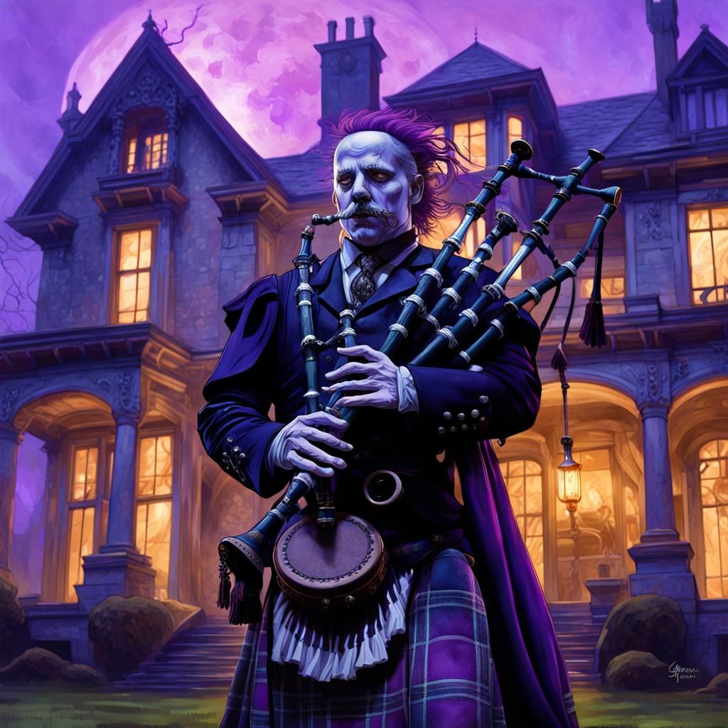 Highlander Ghost Plays Bagpipes: Dark Fantasy Art