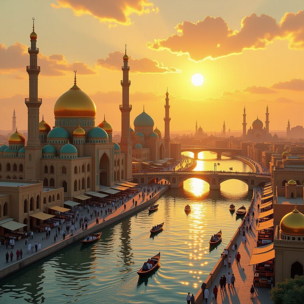 Baghdad Cityscape During Abbasid Caliphate in Retrofuturism ...