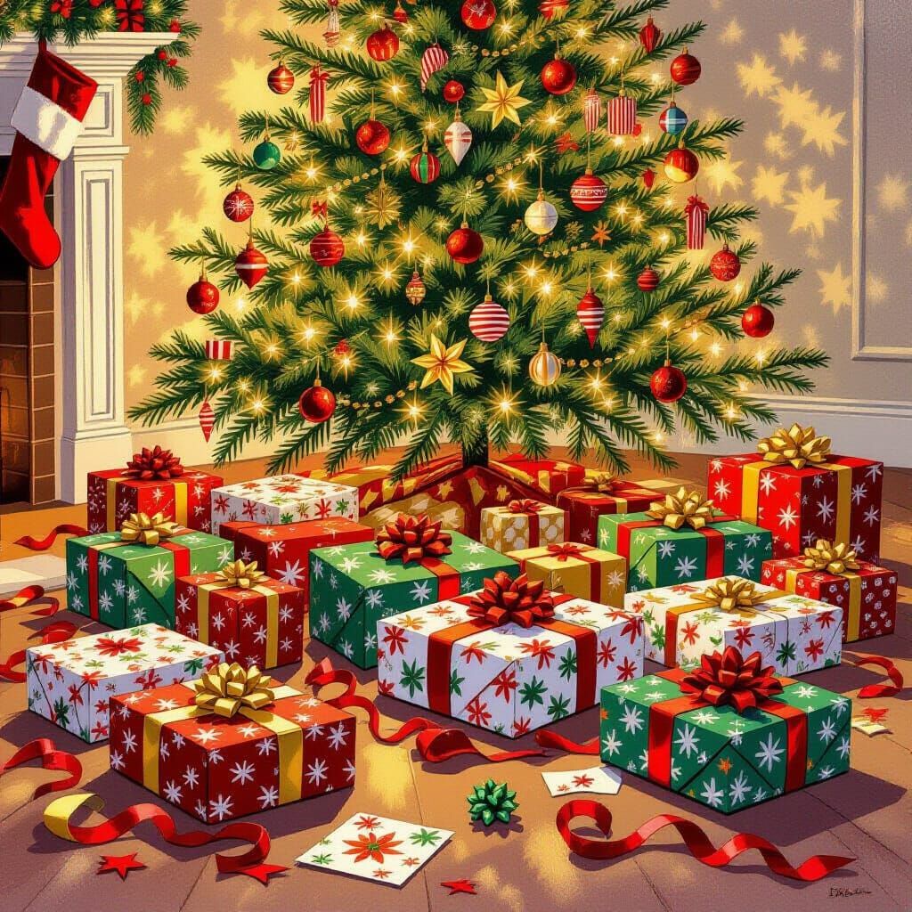 Christmas Tree & Gift Wrap After Present Opening