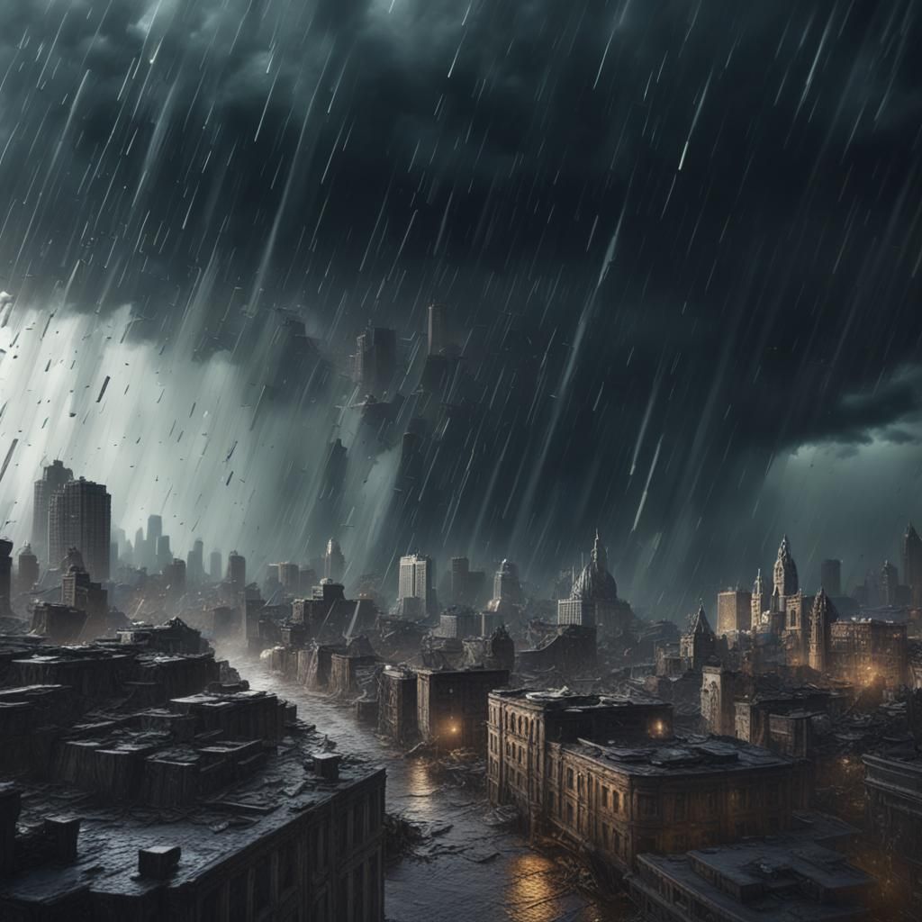 Apocalyptic Hurricane Rages Over City in Matte Painting