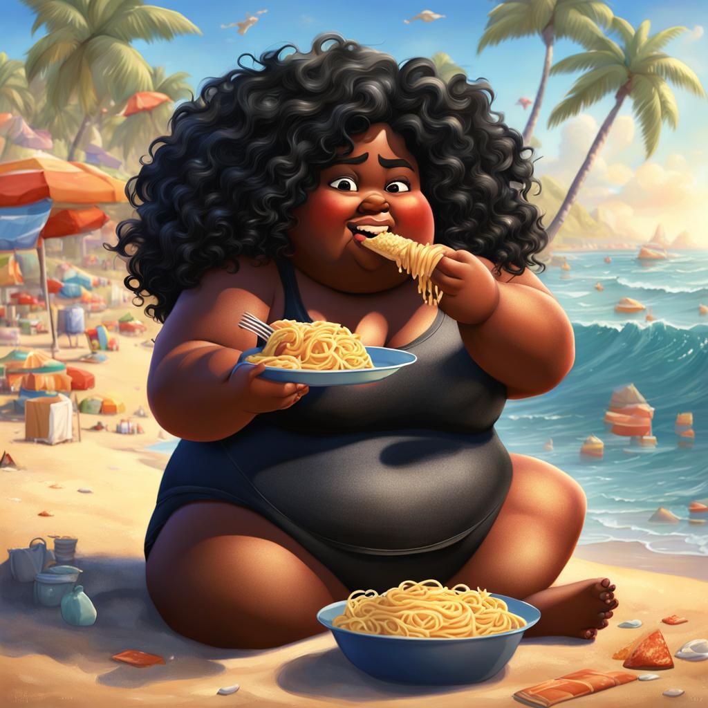 Joyful Beachside Feast: A Pixar-Style 3D Portrait