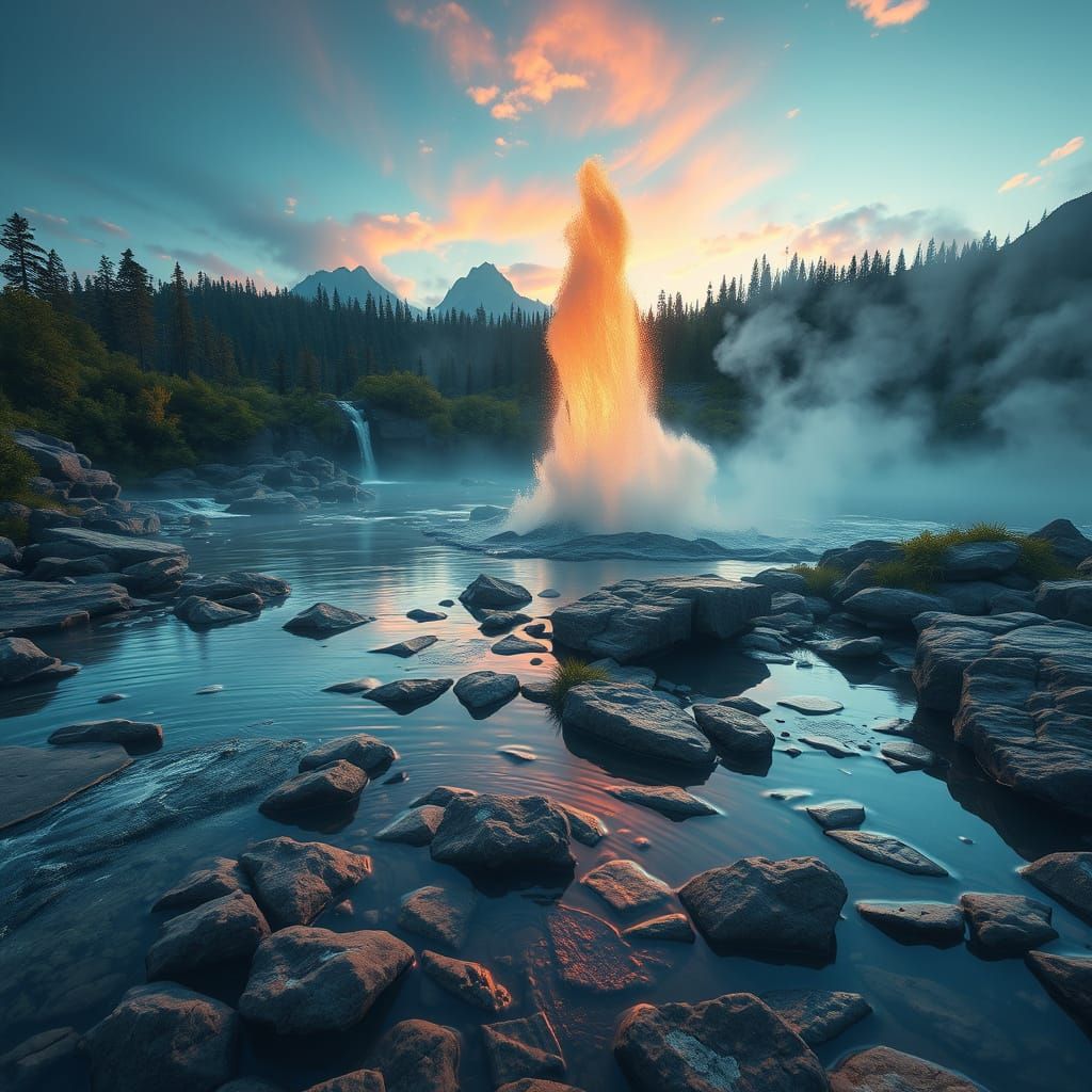 Epic Geyser Erupts Amidst Lush, Crystal Clear Creeks
