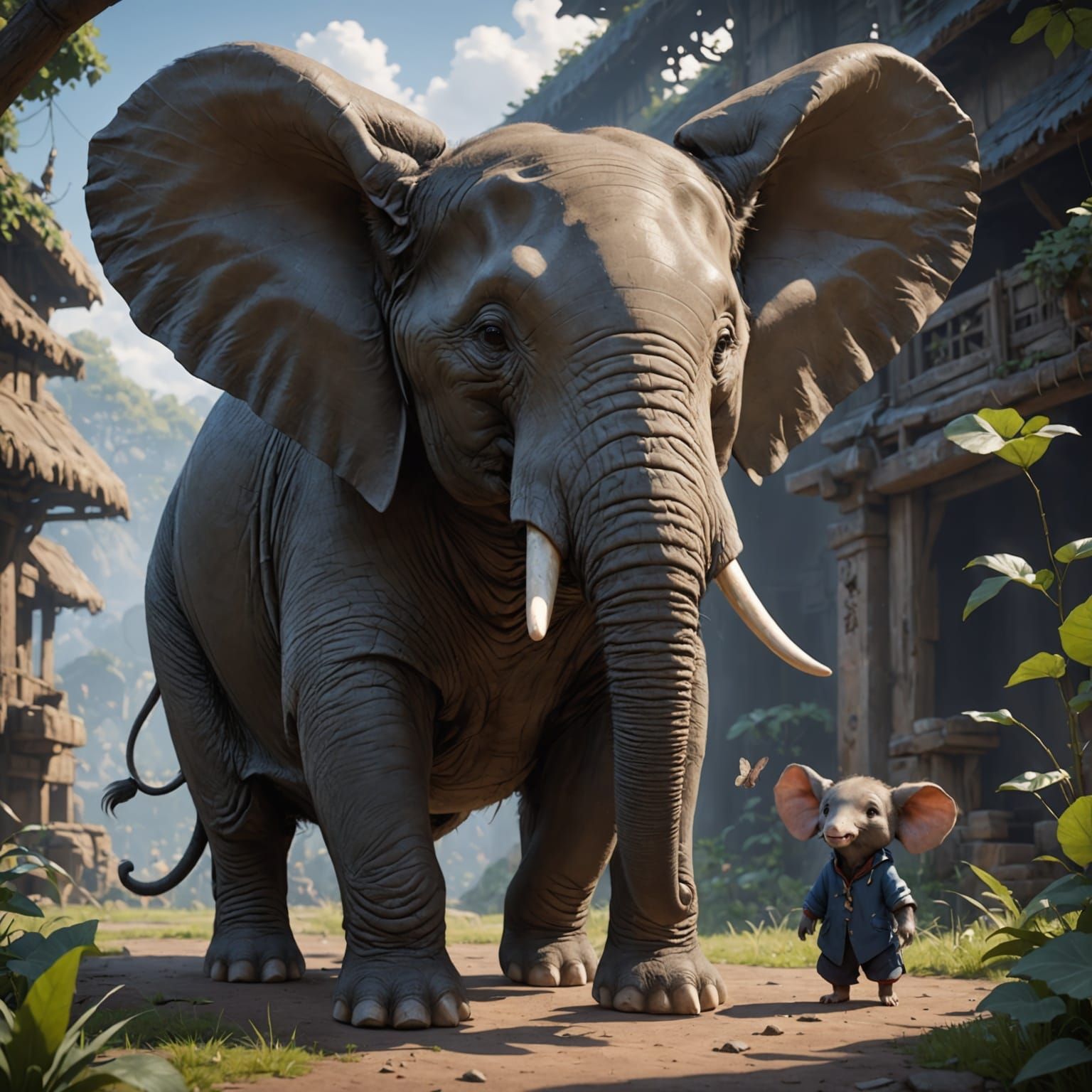 Giant Mouse and Tiny Elephant in 3D Anime Art