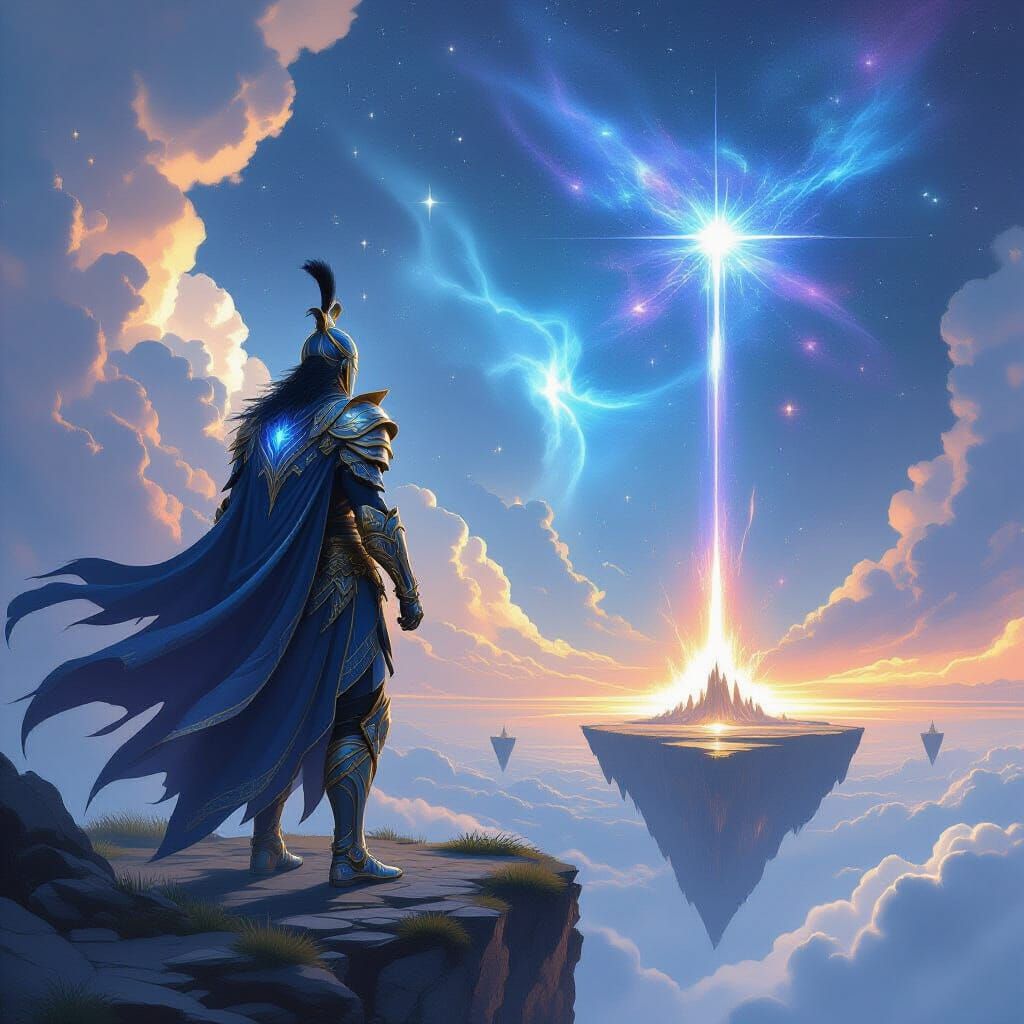 Celestial Warrior on Floating Island: Cosmic Battle