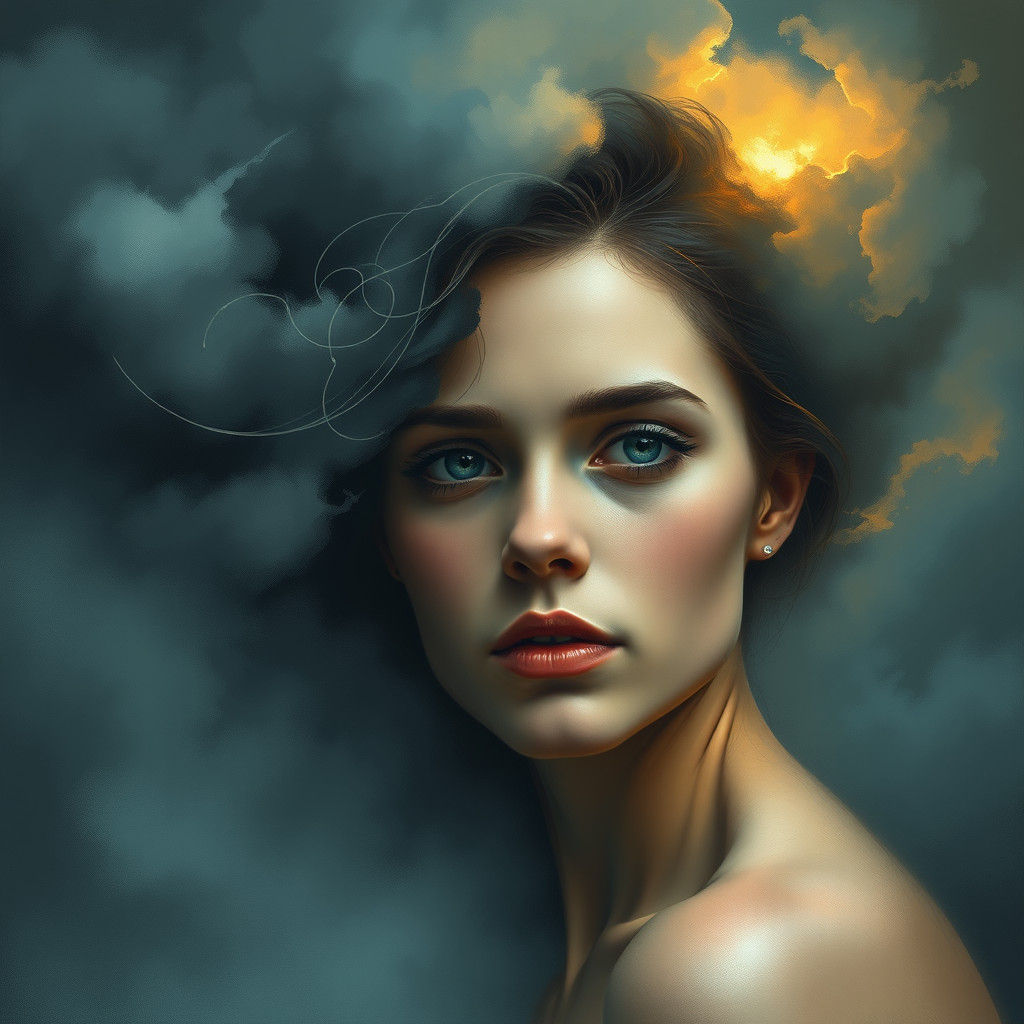 Woman's Courage: Overcoming Depression in Digital Portrait