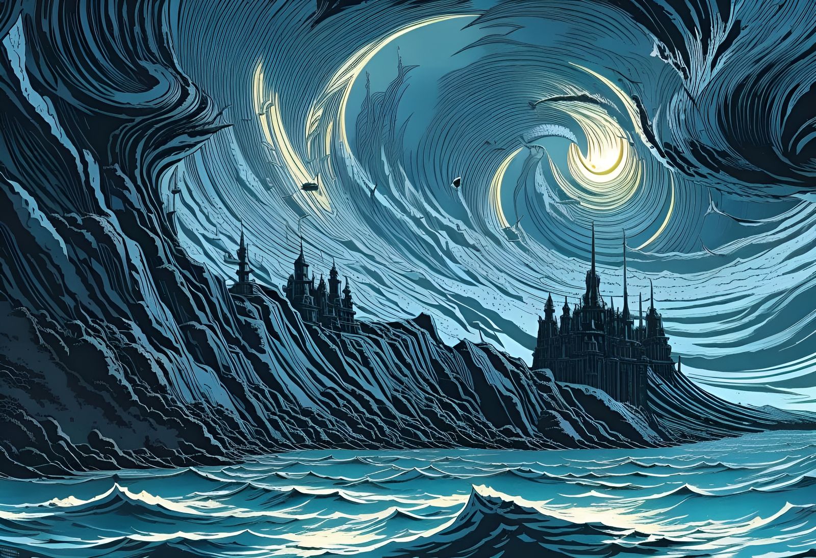 Wrathful Ocean Maelstrom: Digital Matte Illustration