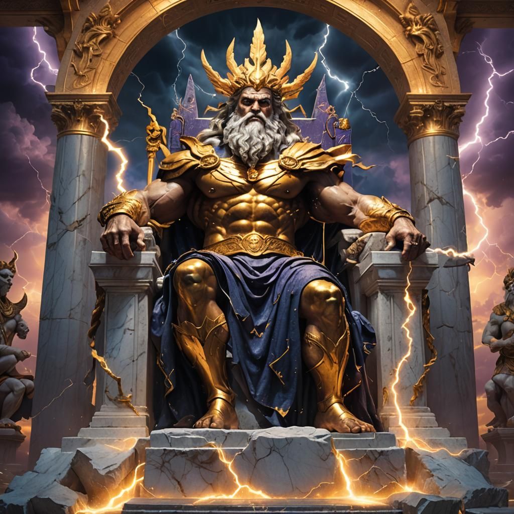 Zeus on Throne with Lightning Bolt