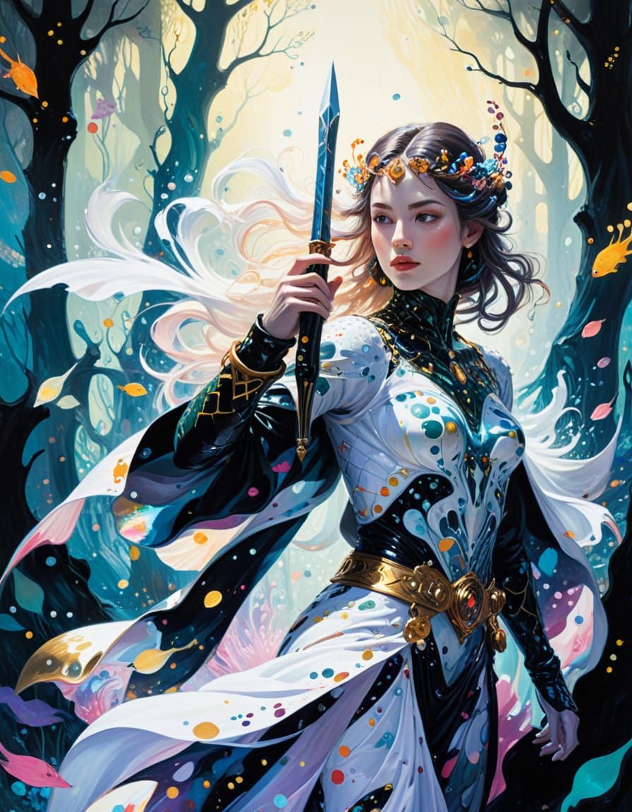Ethereal Mermaid Warrior in Art Nouveau Style Sci-Fi Art