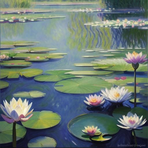 Water Lilies in Impressionistic Style