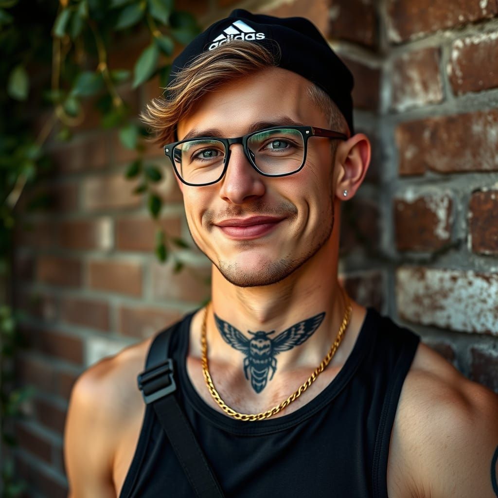 Hyperrealistic Portrait of Man with Moth Tattoo