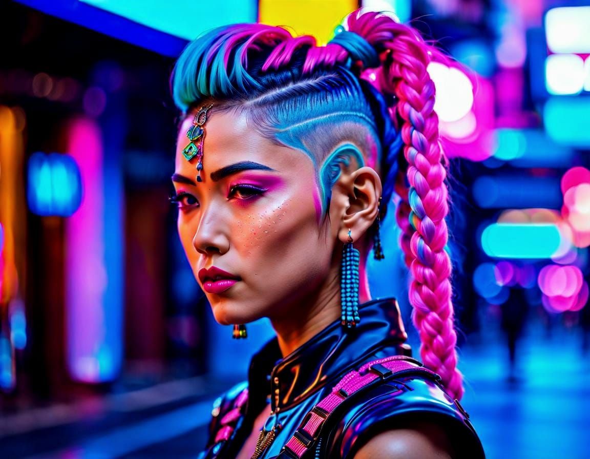 Cyberpunk Asian Woman Portrait in Jordan