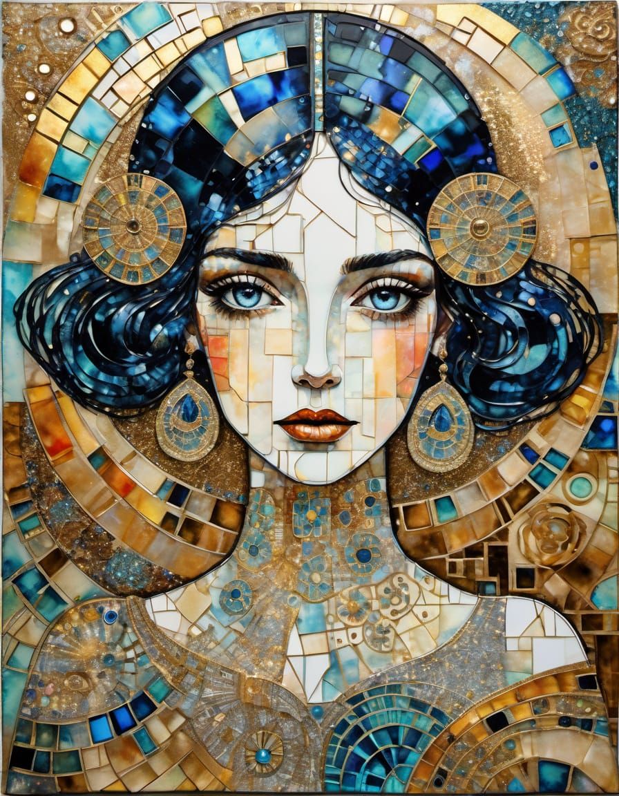 Klimt Style Portrait with Art Deco Mosaic